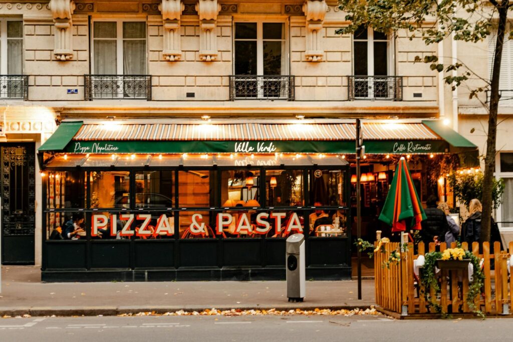 Restaurant storefront on a city street