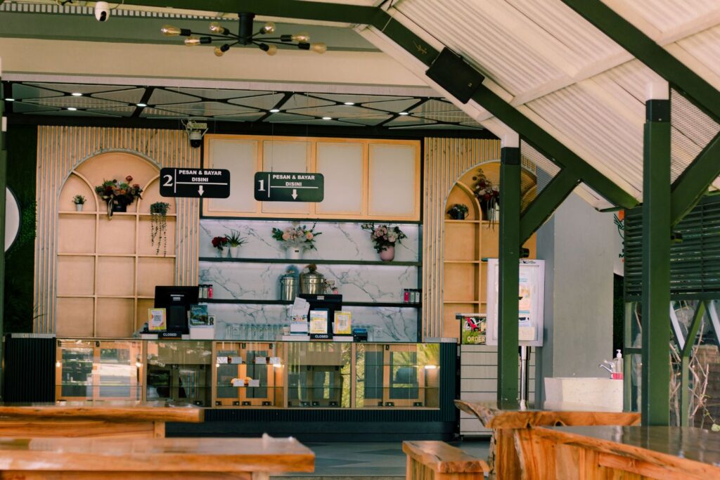 Closed restaurant order counter